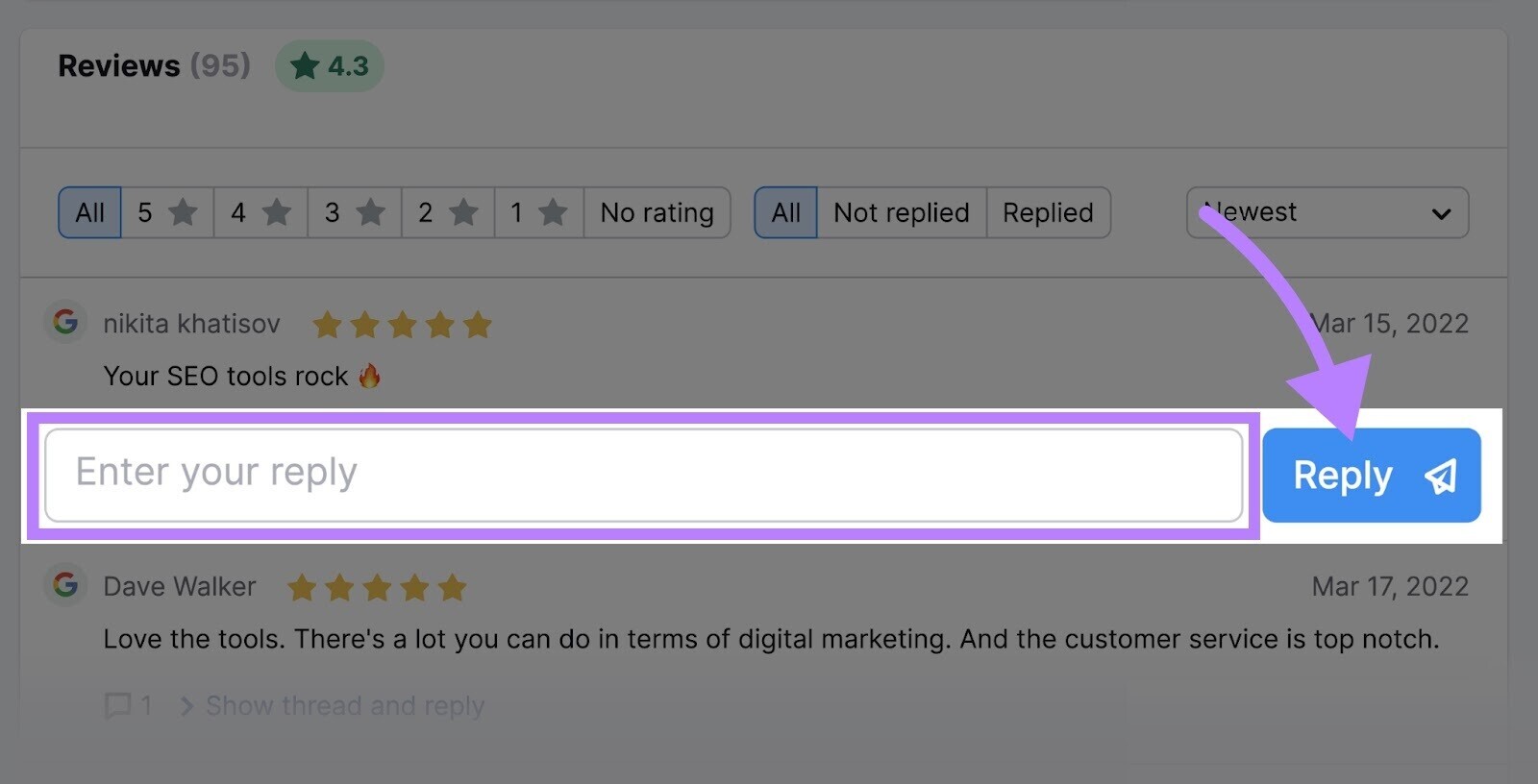 Replying to reviews from Review Management tool