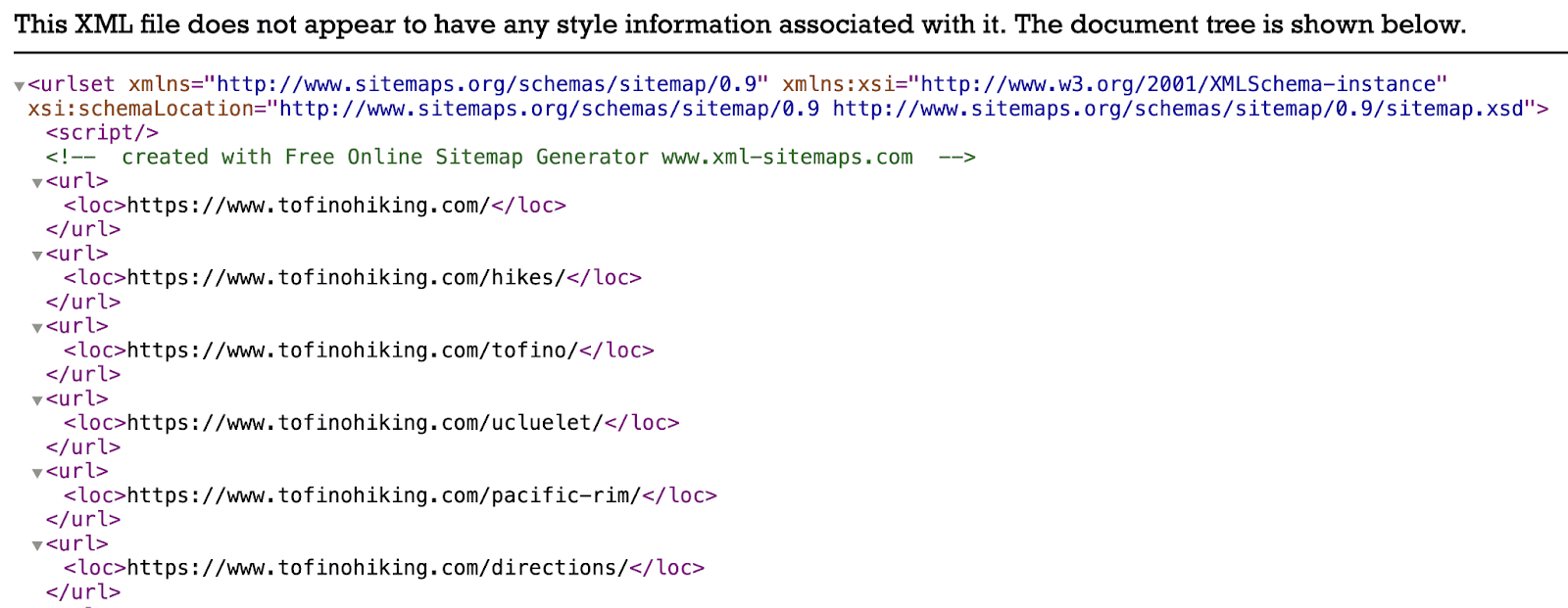 An example XML sitemap