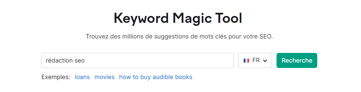 Keyword Magic Tool, page d'accueil