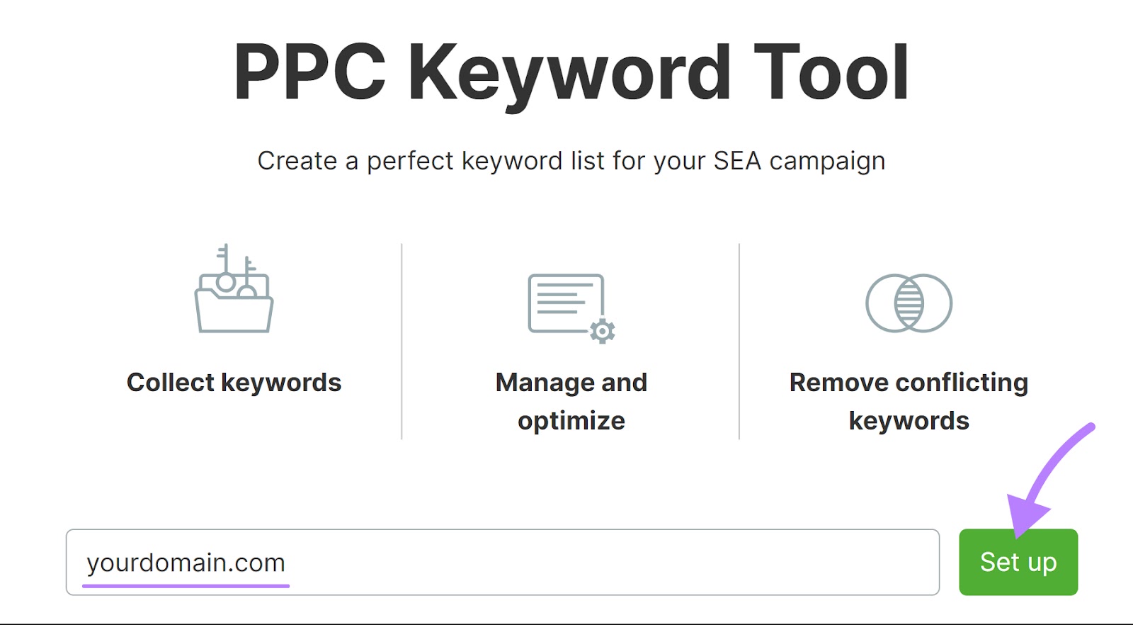 Set up a project in PPC Keyword Tool