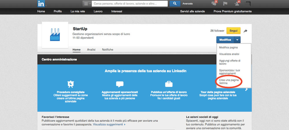 Come si crea una pagina Vetrina aziendale in LinkedIn