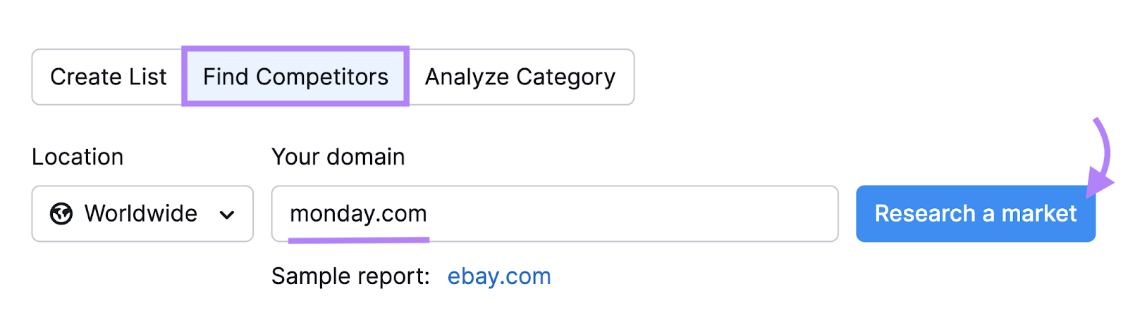 "monday.com" entered nether  "Find Competitors" tab successful  Market Explorer