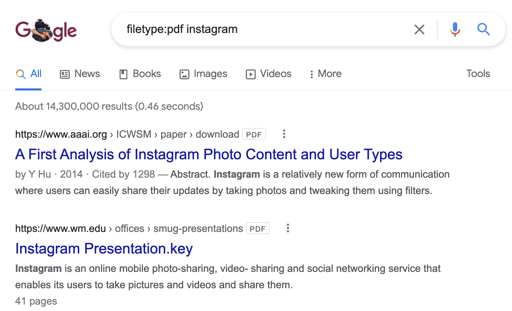 Recherche de PDF pour Instagram