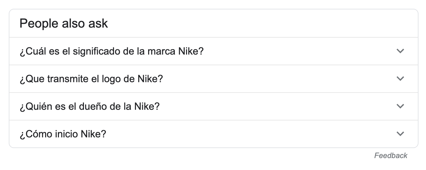 screenshot of Nike People Also Ask box