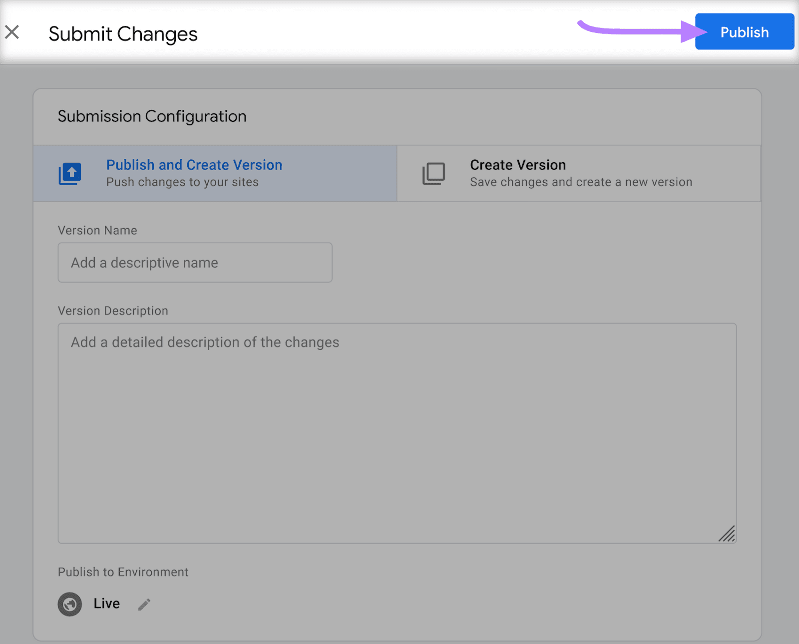 Submit changes in GTM