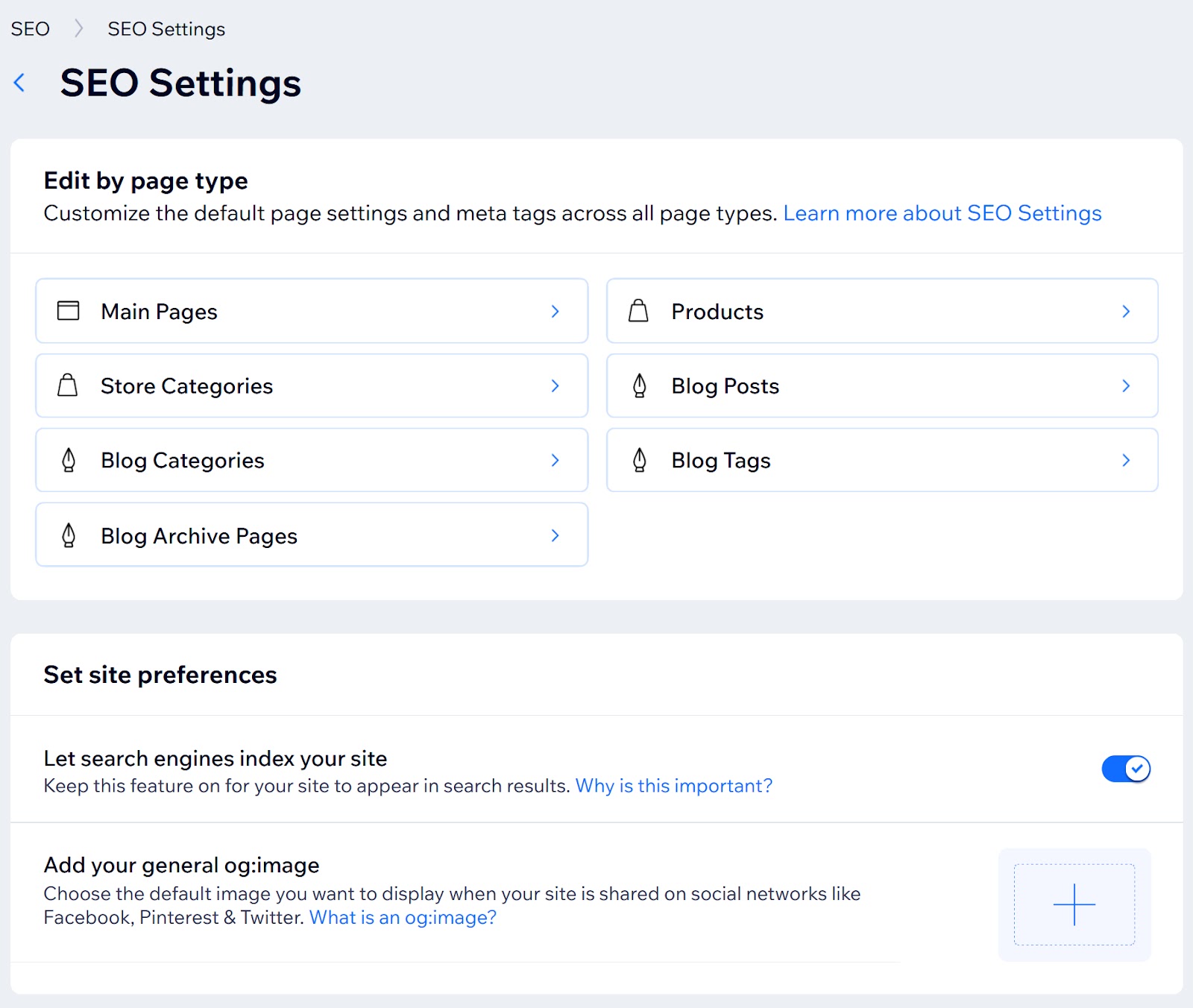 Wix’s SEO Settings page