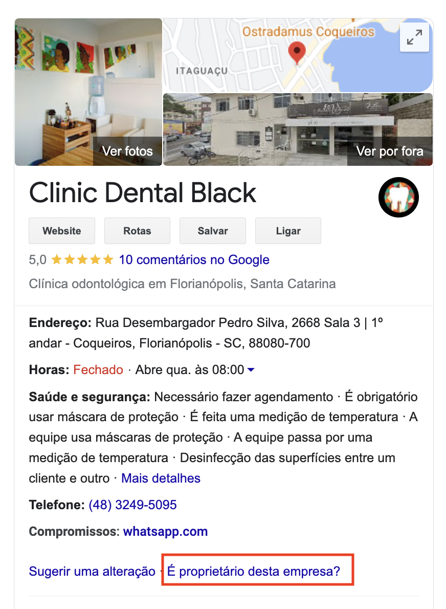 página google perfil da empresa