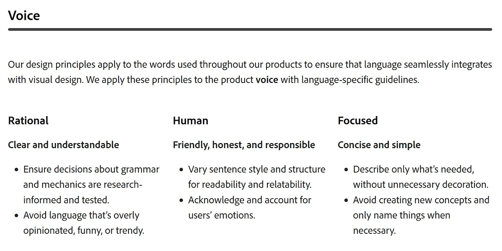 "Voice" section of Adobe's brand guidelines