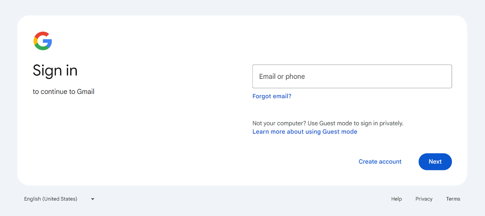 Gmail Sign in page showing email input field