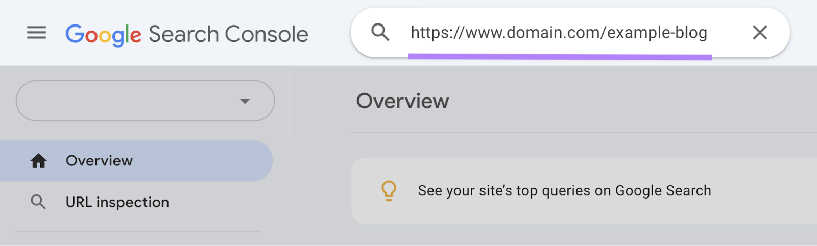 example URL typed into the inspect URL field in google search console