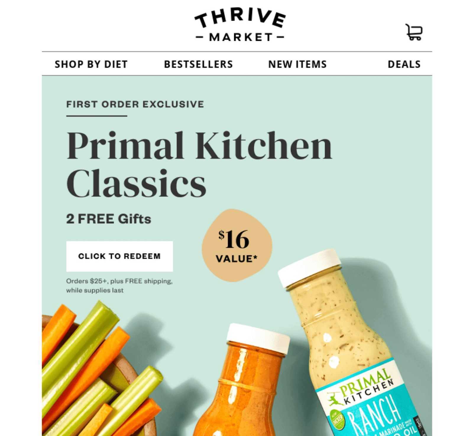 E-mail de Thrive Market "Primal Kitchen Classics - 2 cadeaux GRATUITS"