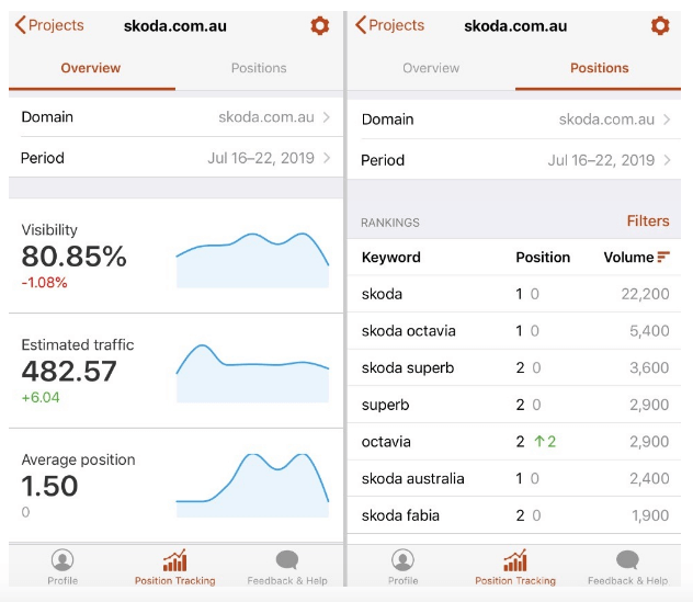 La app per mobile di Position tracking tool