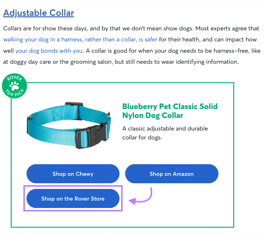 Rover's section of the blog promoting their nylon  collar