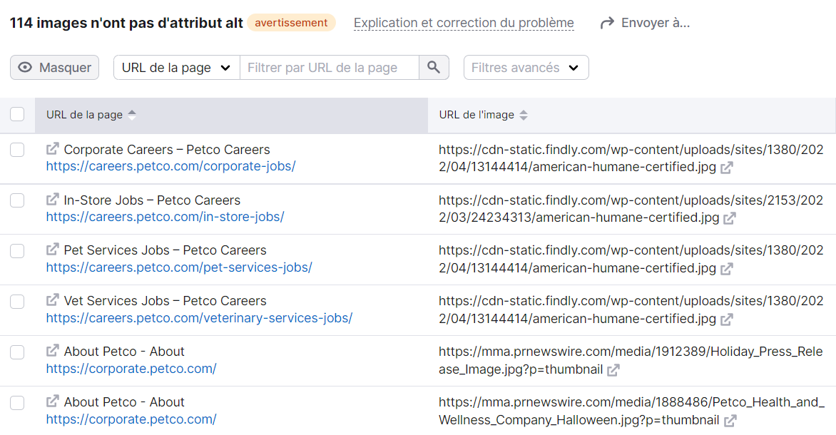 Audit de site, attributs alt, détails