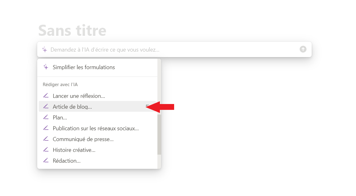 Notion, rédiger avec l'IA un article de blog