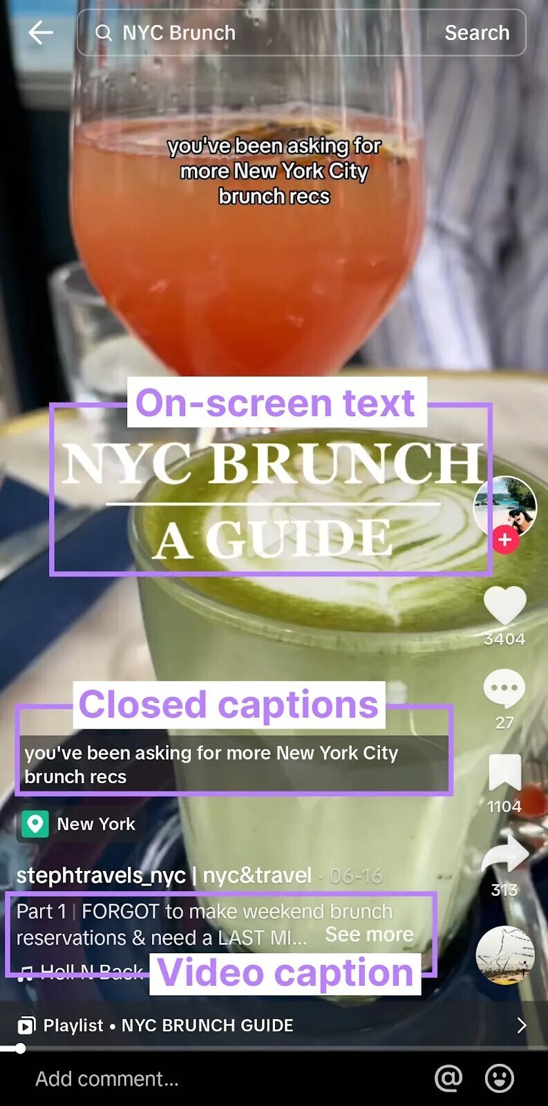 TikTok’s video titled “NYC Brunch A Guide"