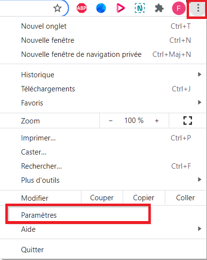 Chrome paramètres