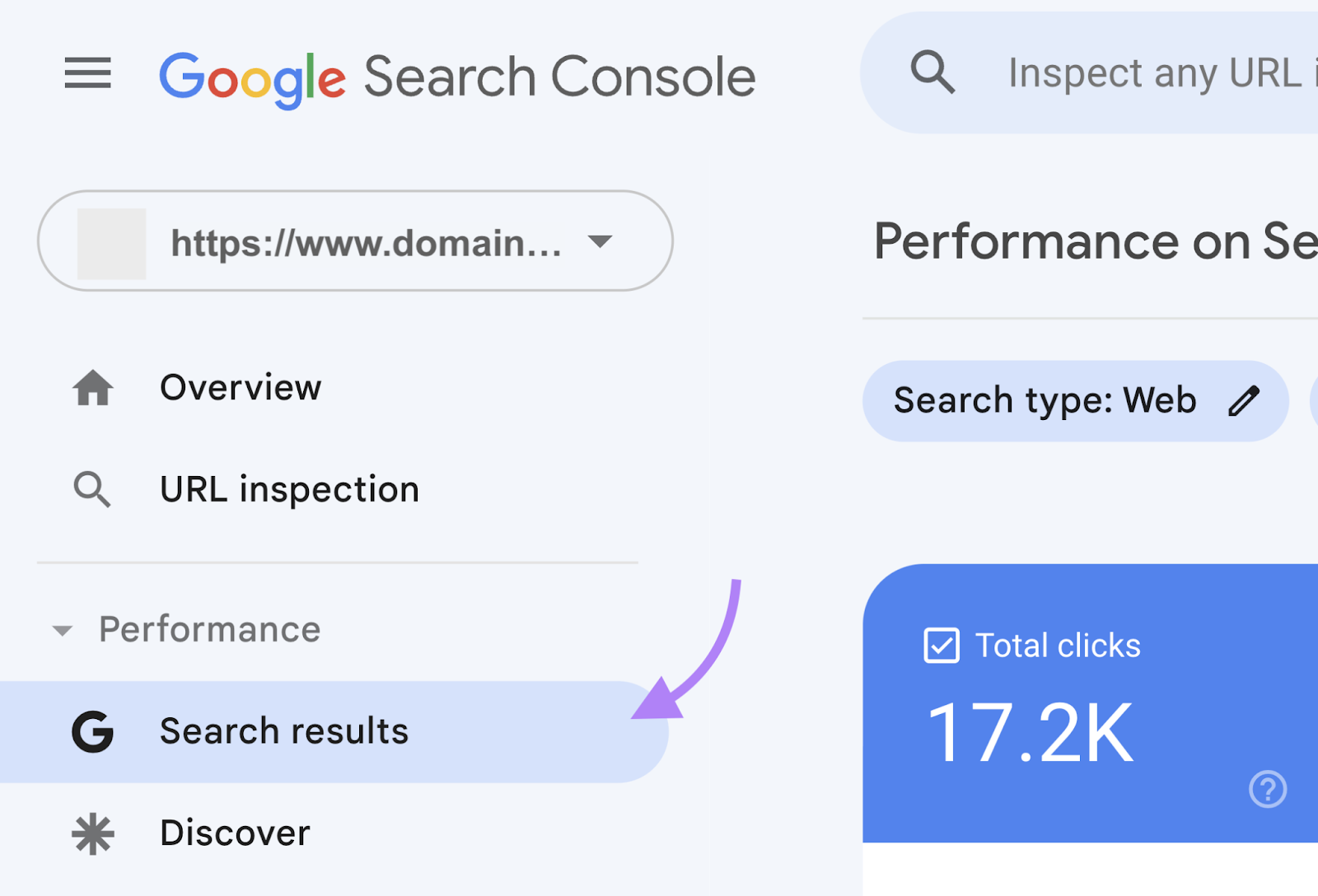 click on “Search results” in Google Search Console