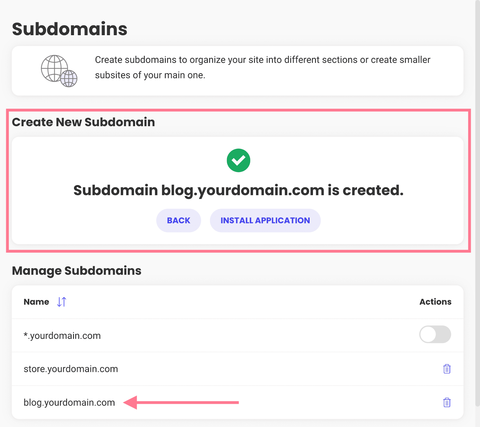 new subdomain created