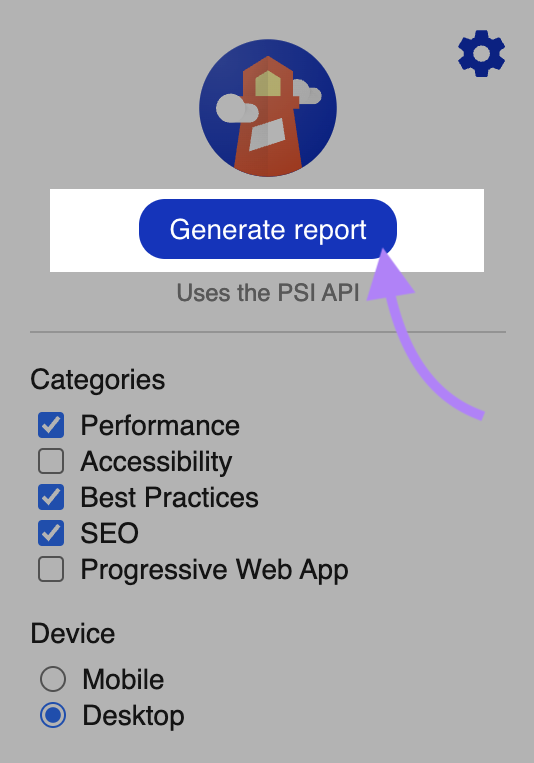 Generate report button highlighted