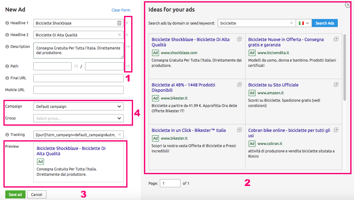 Ads Builder: Salva l'annuncio e utilizzalo come modello