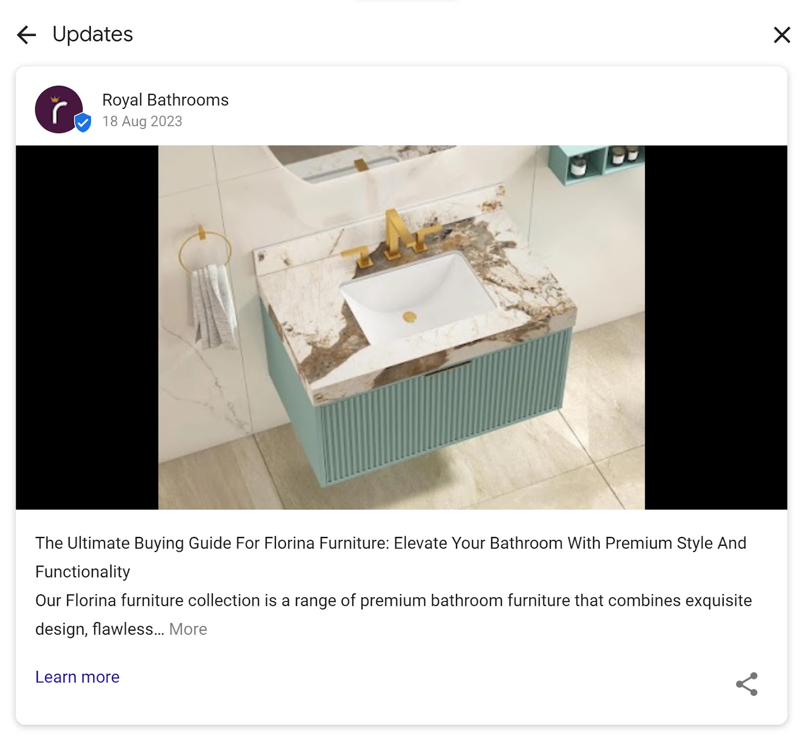 Royal Bathrooms’ GBP post uses a professional photo