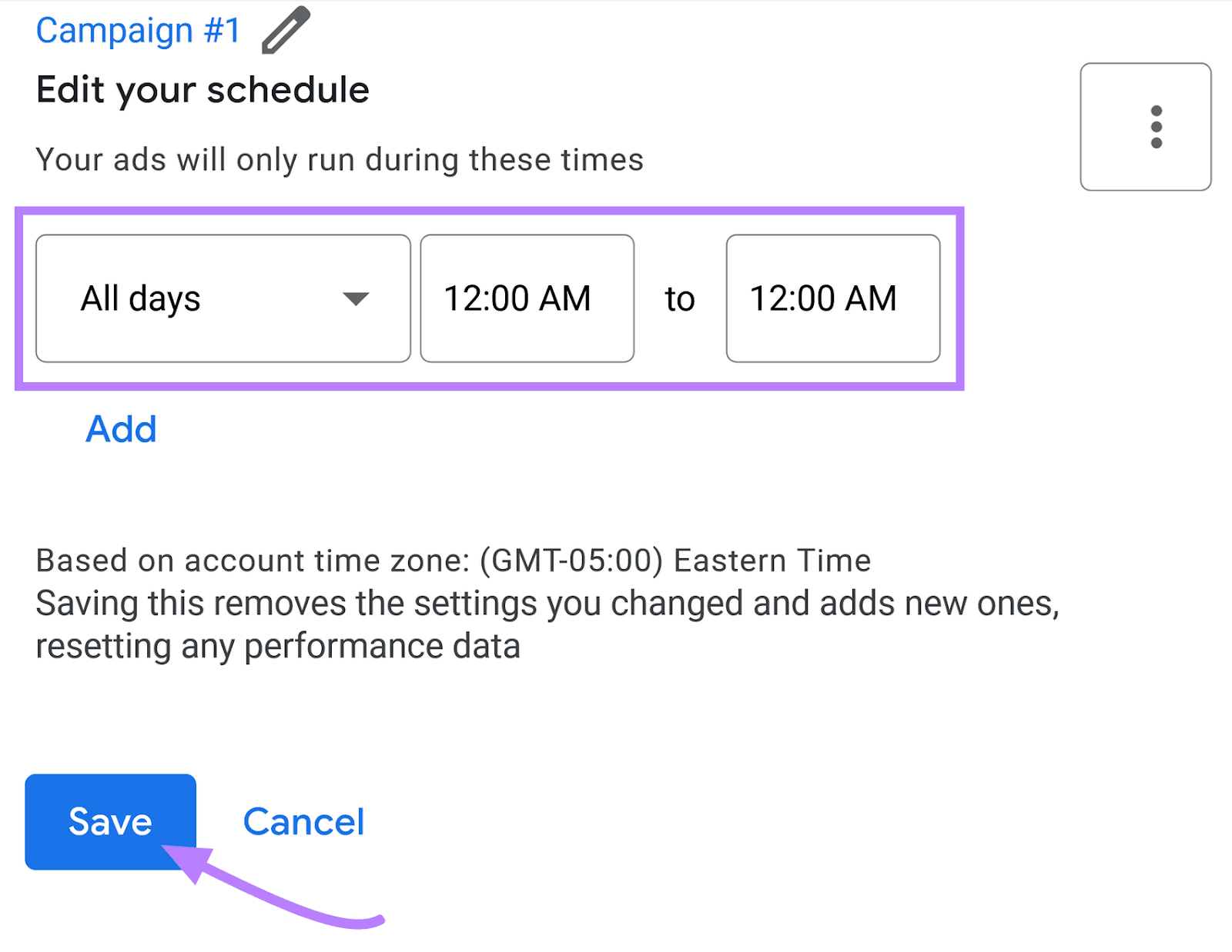 Edit your campaign schedule and click "Save"