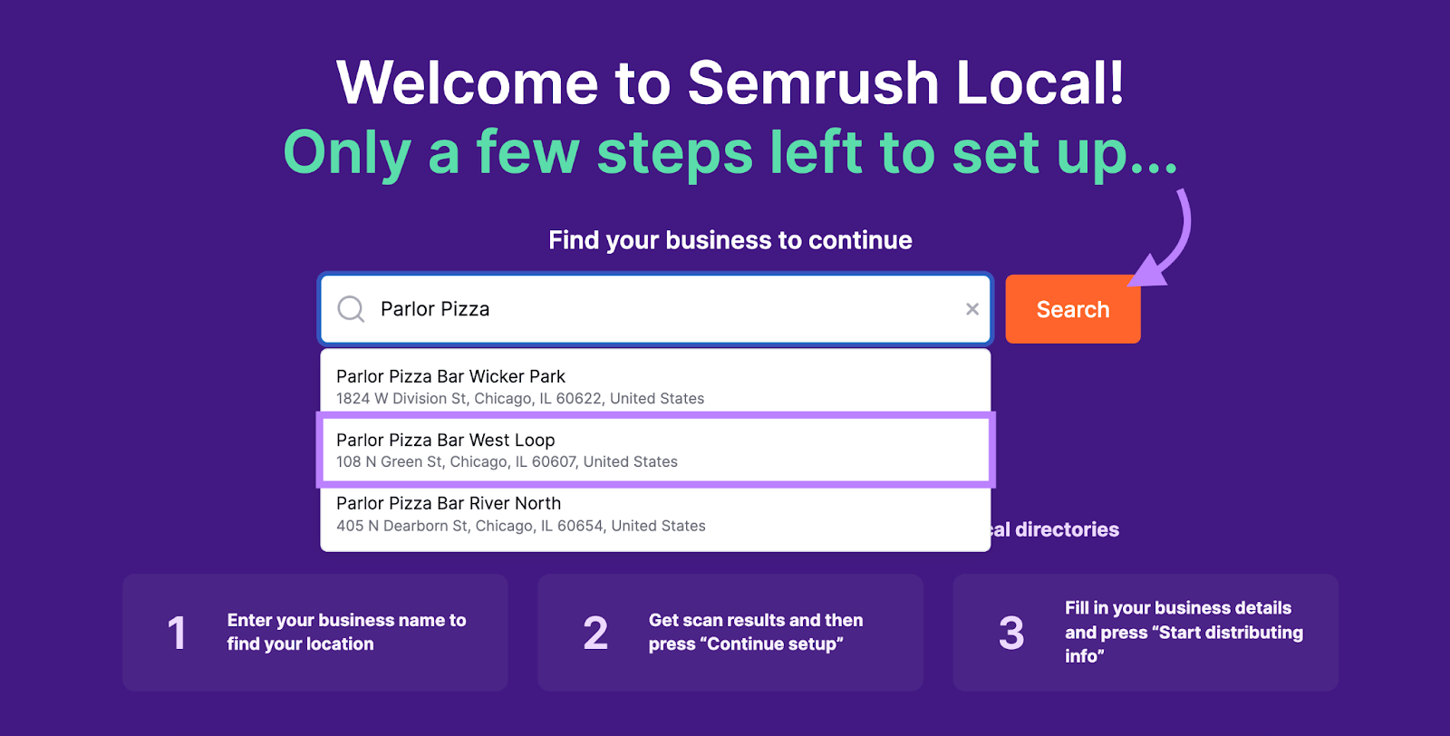search for parlor pizza in listing management tool
