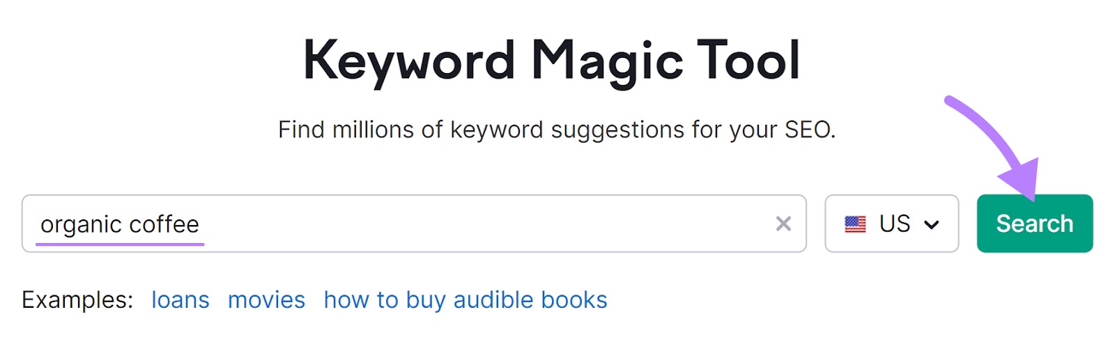 Keyword Magic Tool hunt  for "organic coffee"