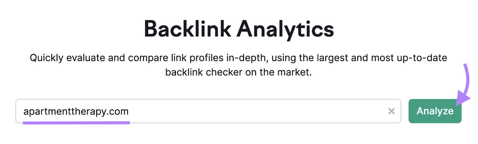 "apartmenttherapy" entered into the Backlink Analytics search bar