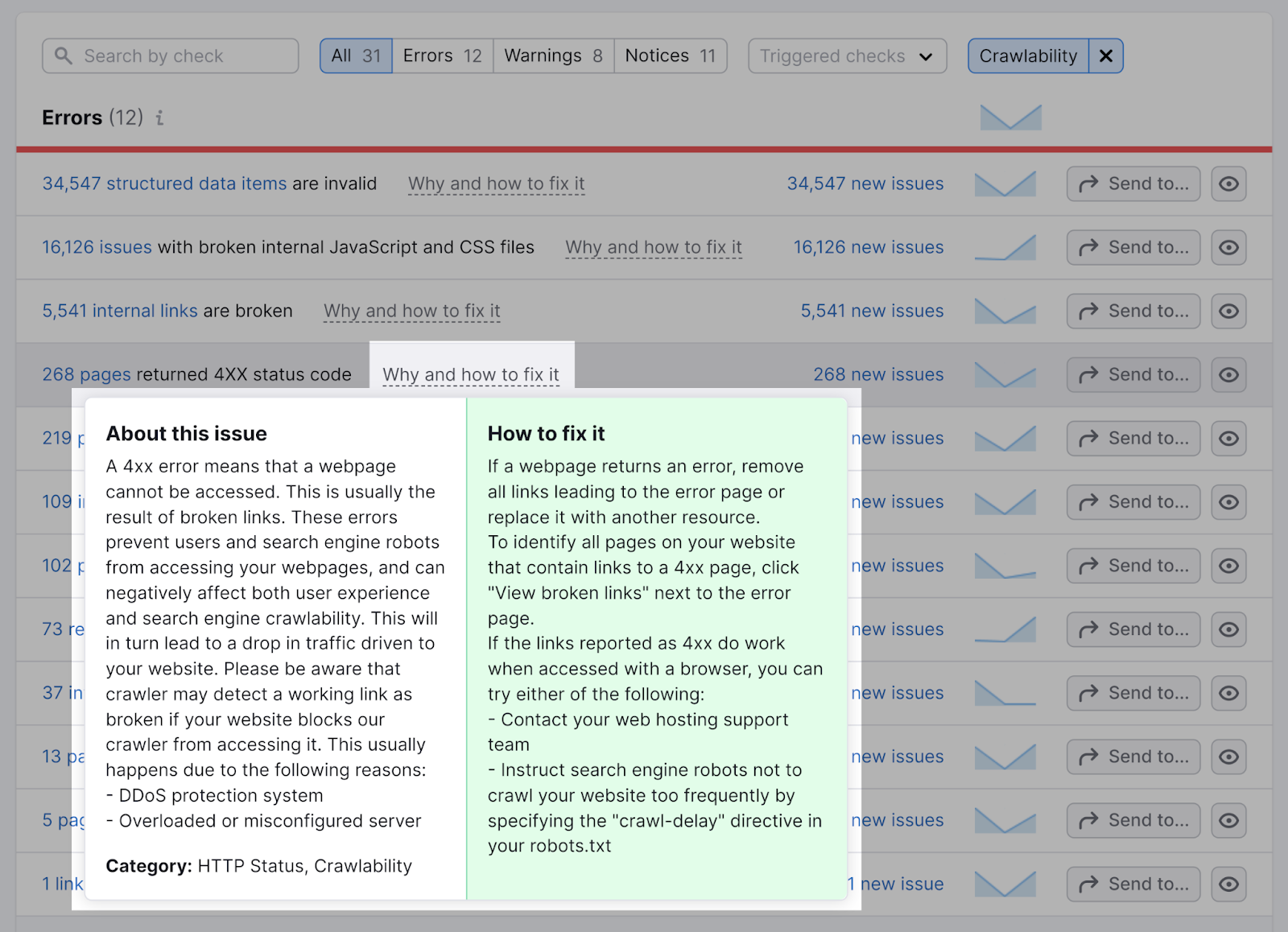 why and how to fix it section in Site Audit