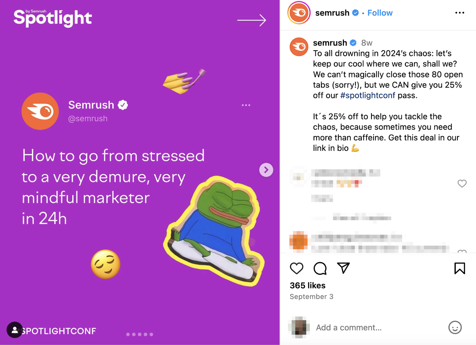 instagram carousel post about how to go from stressed to a very demure, very mindful marketer in 24 hours