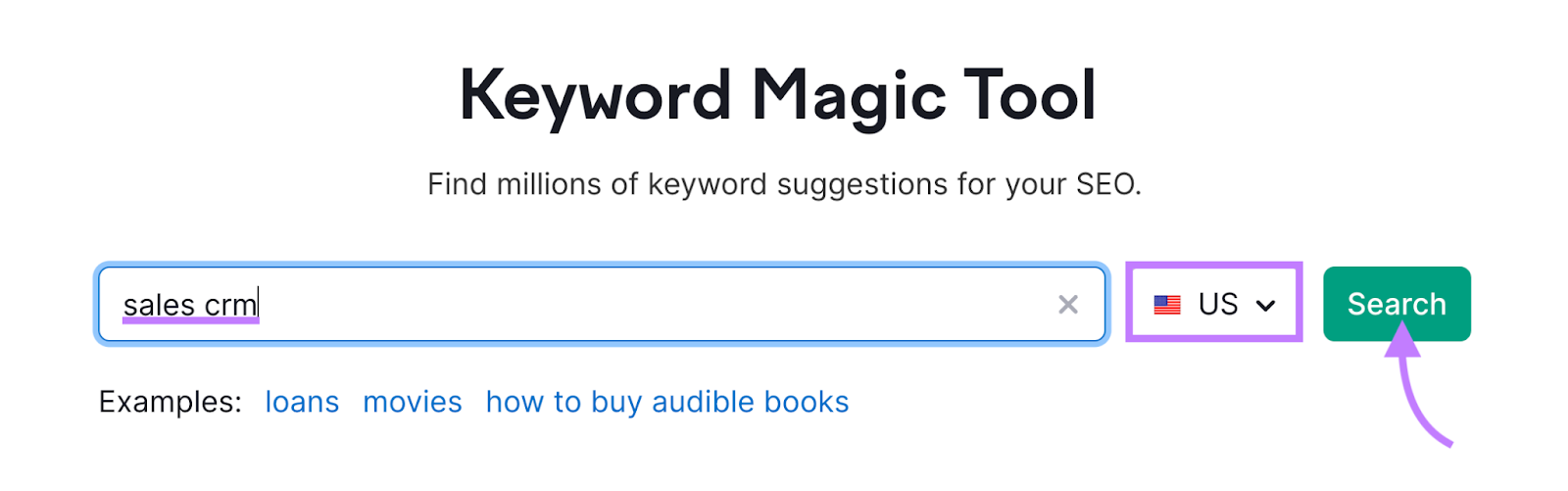 "sales crm" entered into the Keyword Magic Tool search bar