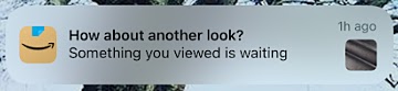 Amazon's push notification reminding users to buy products they were browsing