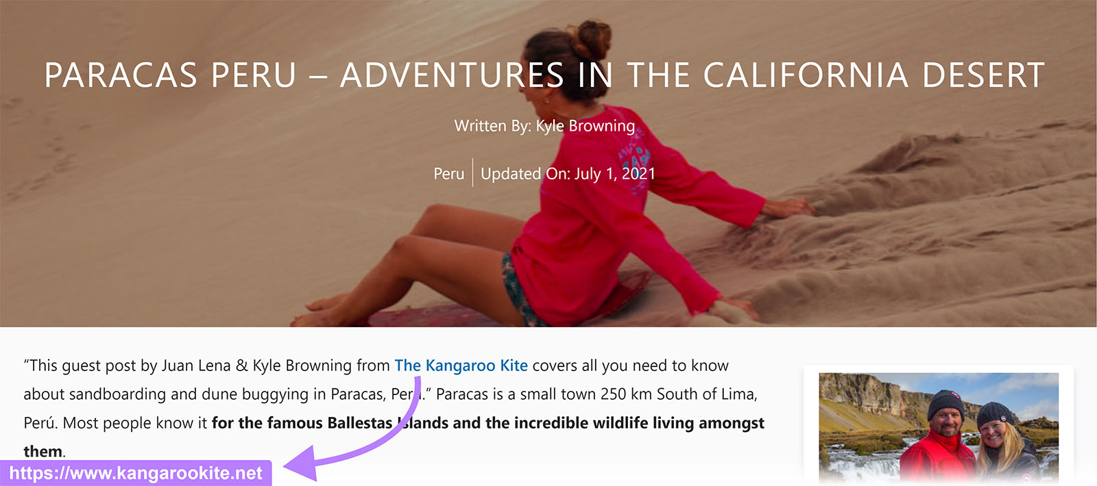 The Kangaroo Kite's guest post on The Planet D with a branded backlink in the introduction