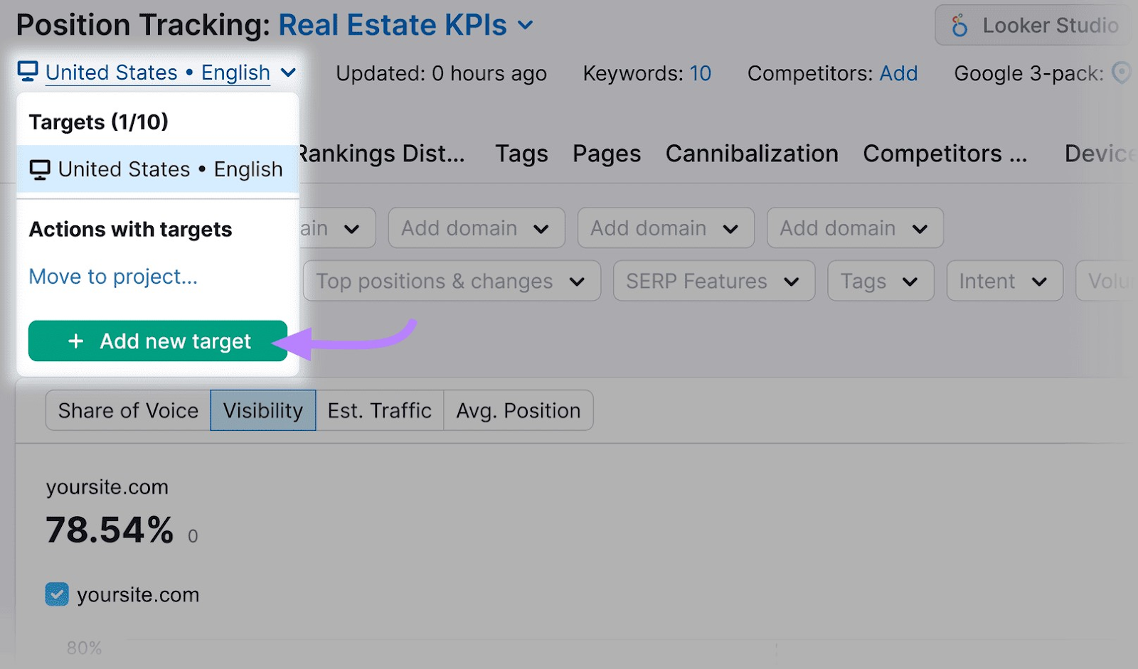 Setting target location in Position Tracking tool