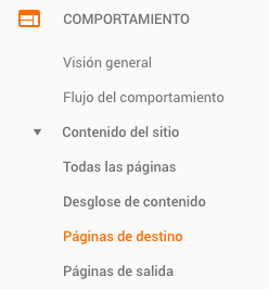 Página de destino en Google Analytics