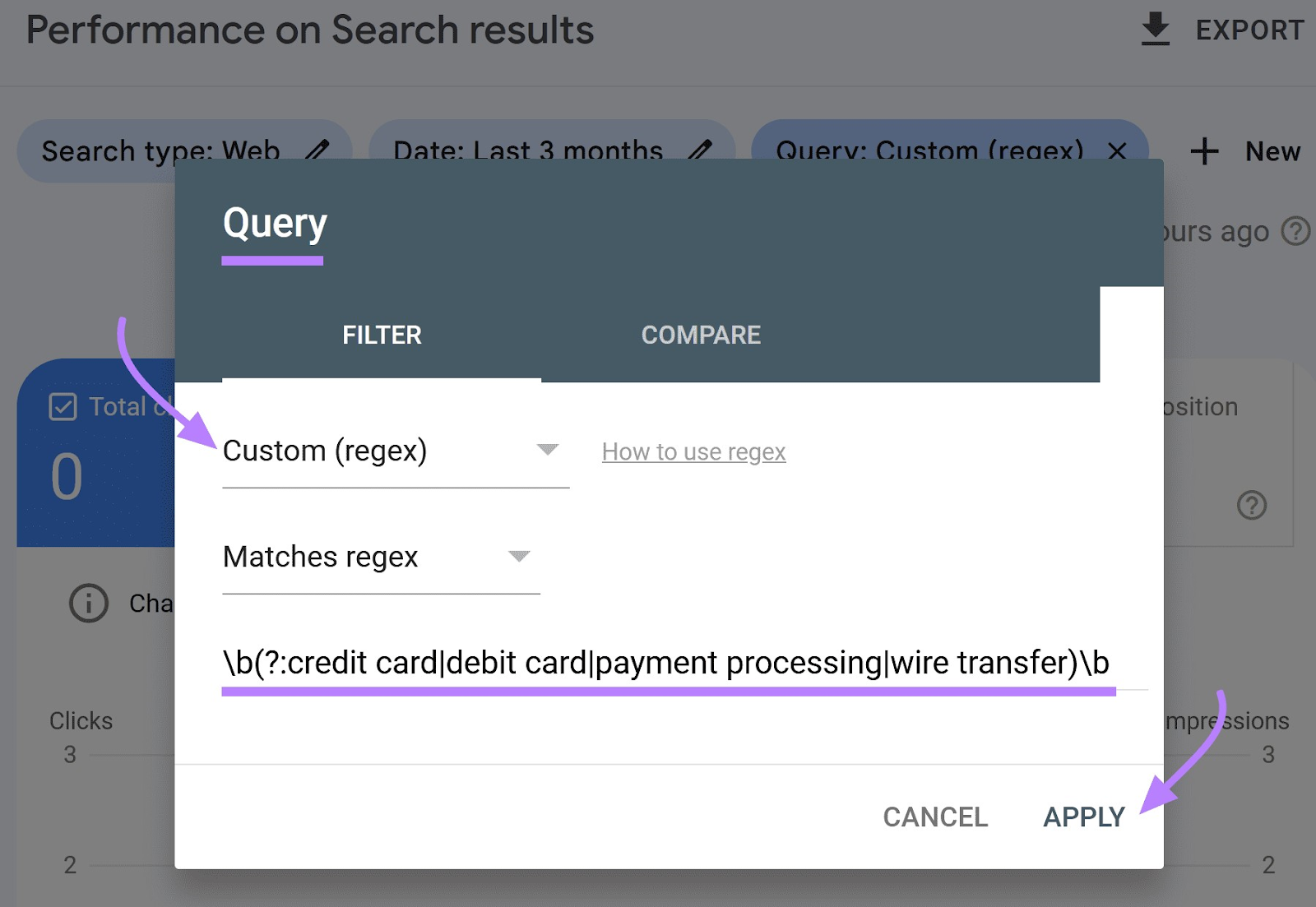 "Query" pop-up in Google Search Console