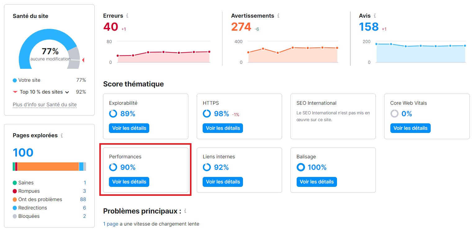 Audit de site, Performances