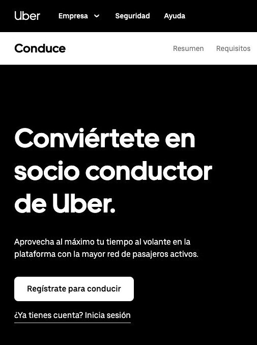 Uber landing page