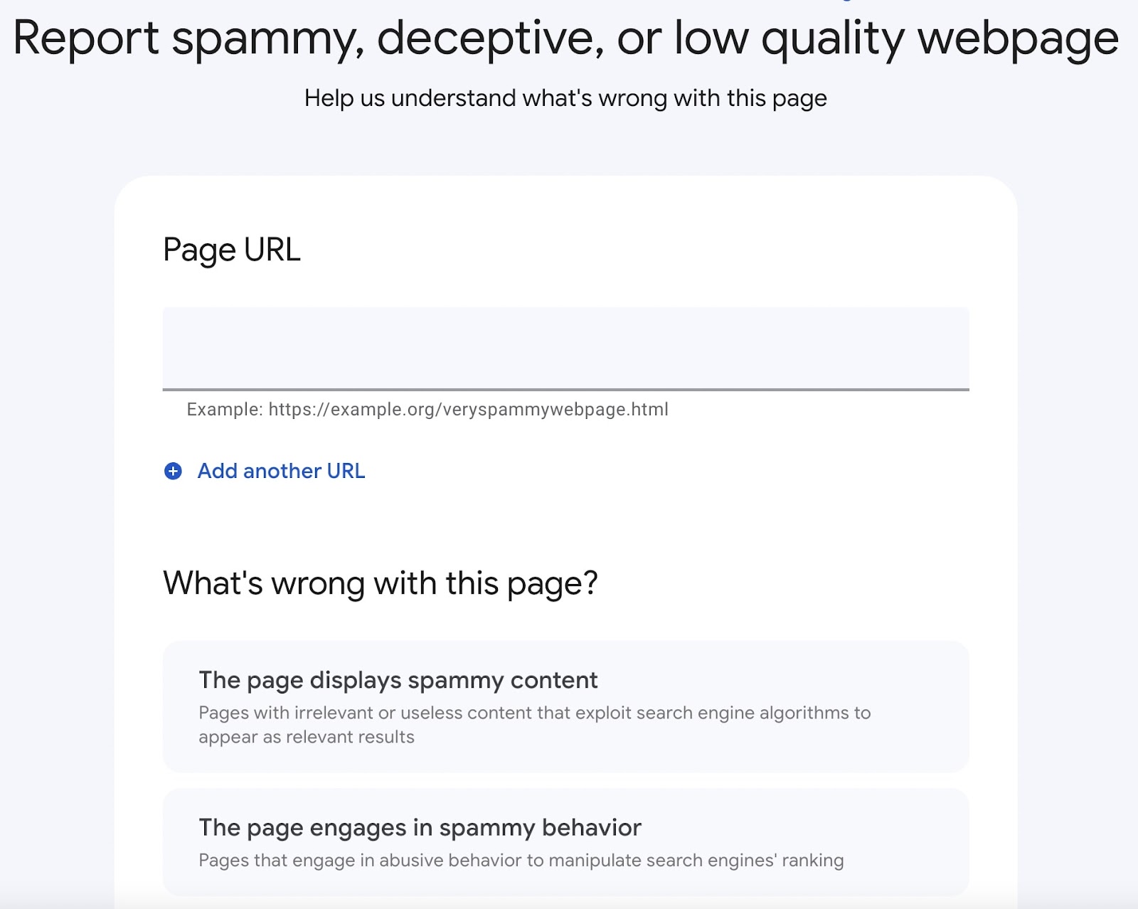 Google’s dedicated content spam form