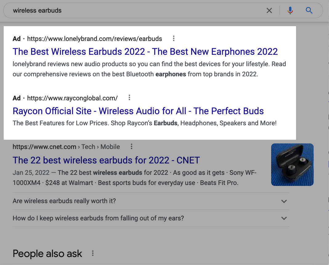 Search ads for wireless earbuds