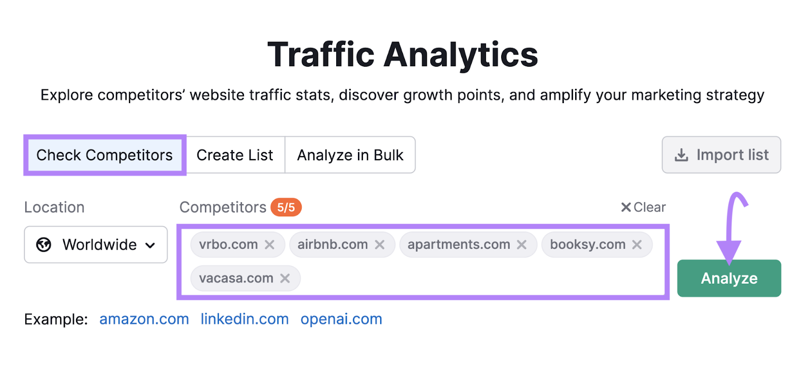 Traffic Analytics tool search bar
