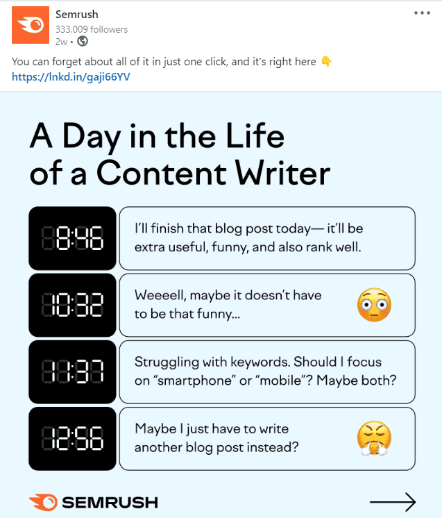 Semrush's post on LinkedIn