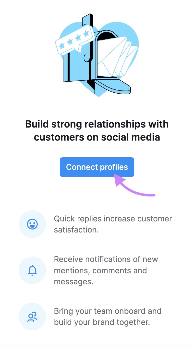 "Connect profiles" window in Social Inbox tool