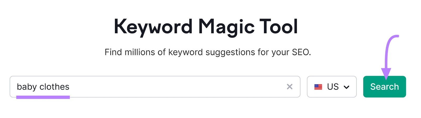 search for "baby clothes" in Keyword Magic Tool