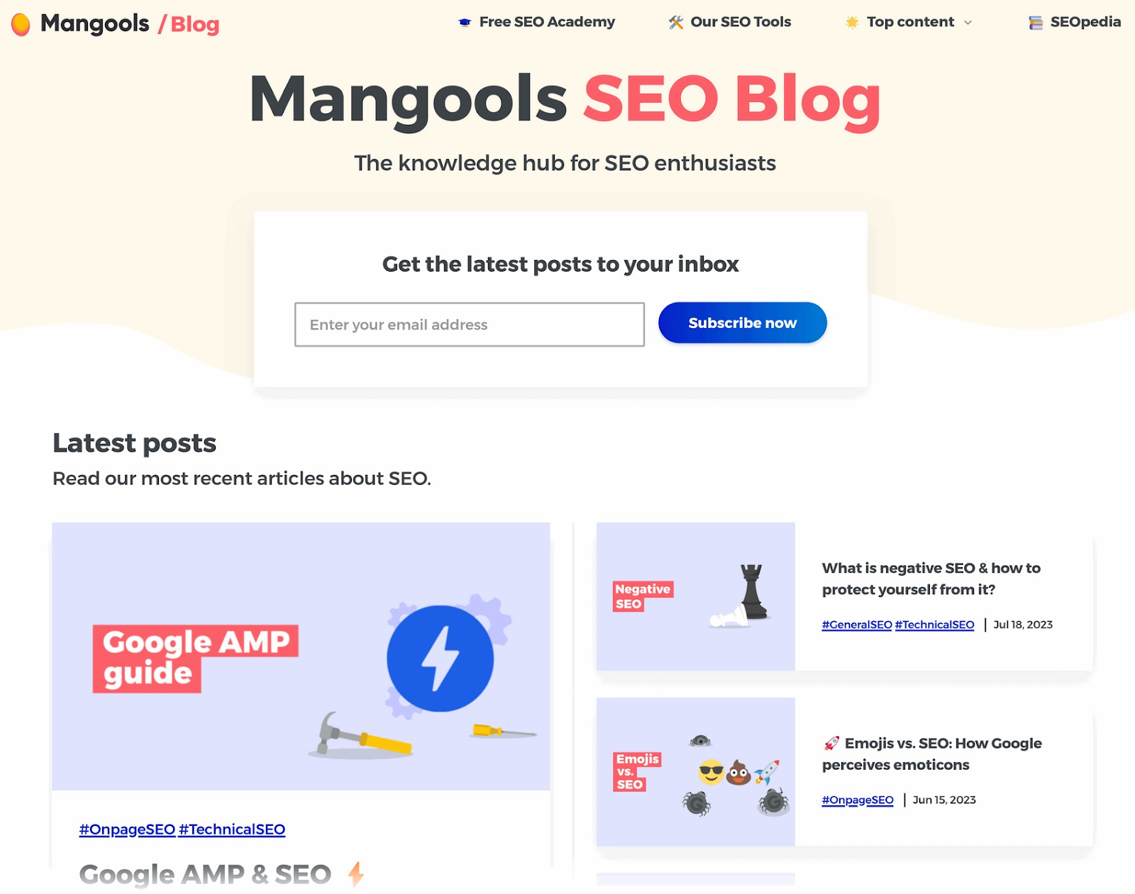 Mangools Blog homepage