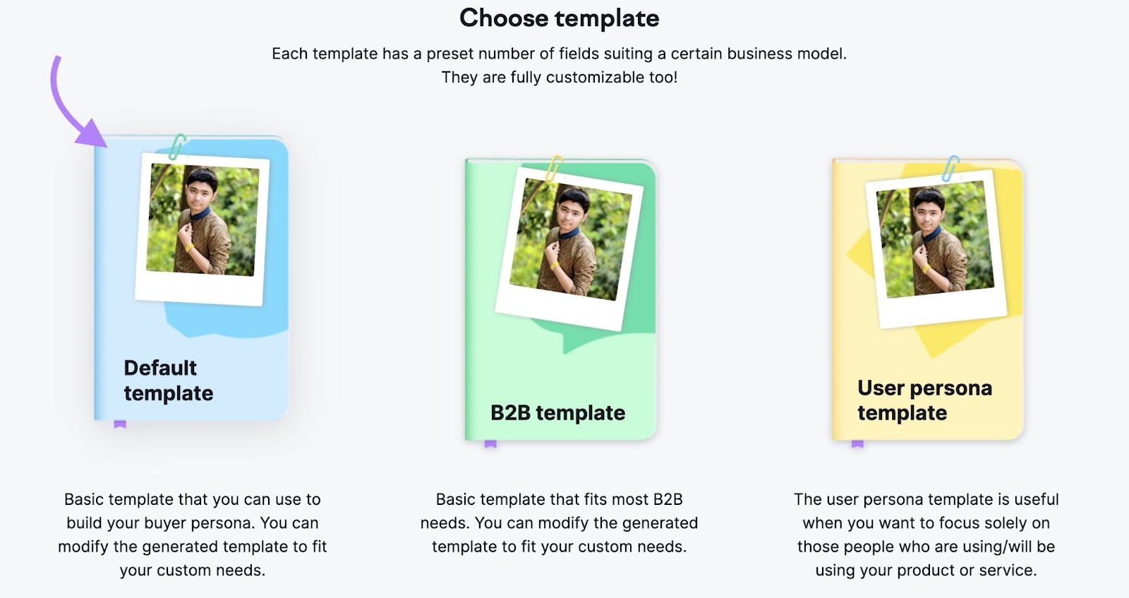 "Default template" selected from Buyer Persona templates page