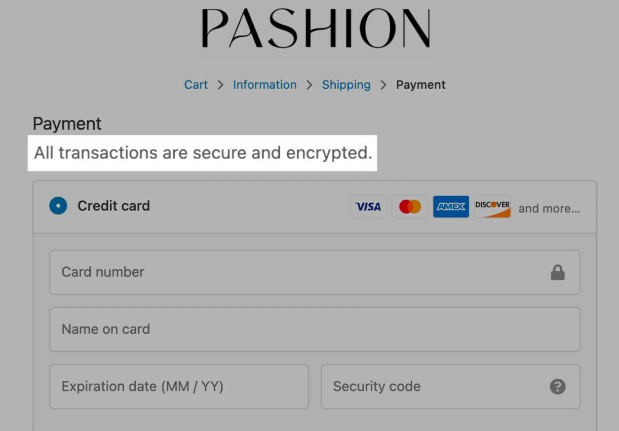 All transactions are secure and encrypted by Pashion