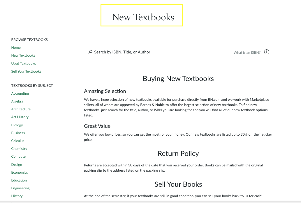 barnes and noble new textbooks h1 screenshot
